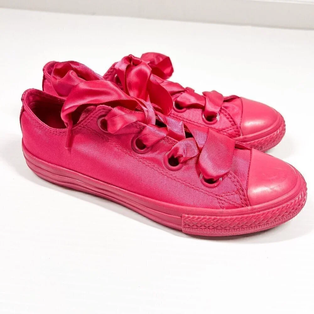 Converse All Star Velvet Junior Size 3 Ribbon Laces Pink Girls Sneaker Shoes